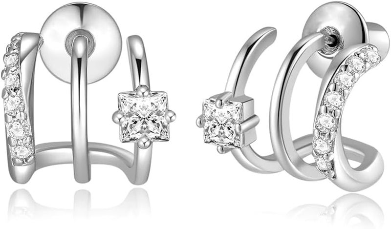 Obidos 14K Gold Plated Triple Huggie Illusion Stud Earrings | Double Huggie Hoop Earrings for One Hole | Gold Hoop Earrings for Women | Drop earrings - Image 1